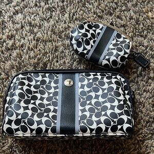 Coach Black and White Patterned cosmetic bag and coin purse Set